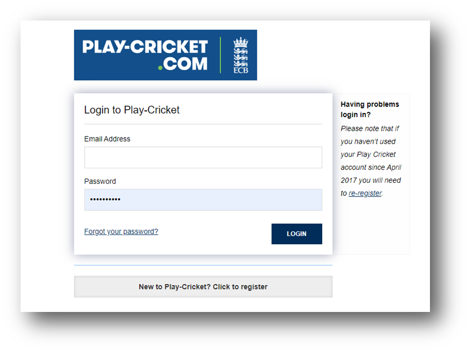 Play Cricket Login
