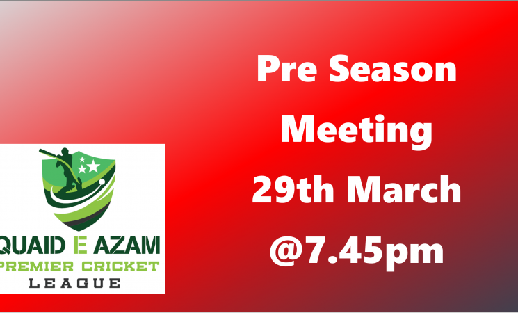 Pre Season Club Meeting on 29th March @ 7.45pm